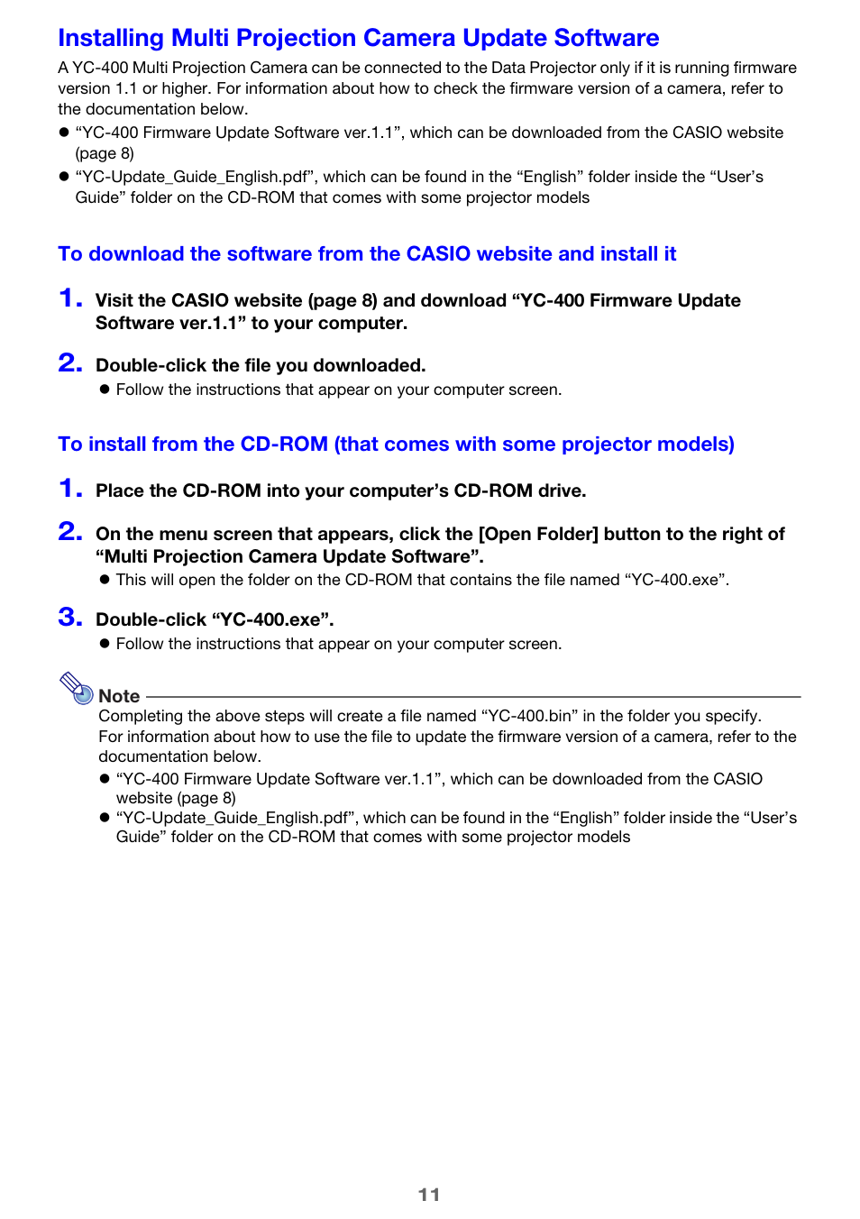 Installing multi projection camera update software | Casio XJ-H1650 User  Manual | Page 11 / 69