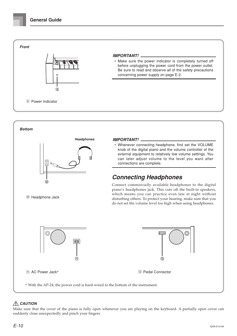 Connecting headphones | Casio AP-24 User Manual | Page 14 / 36