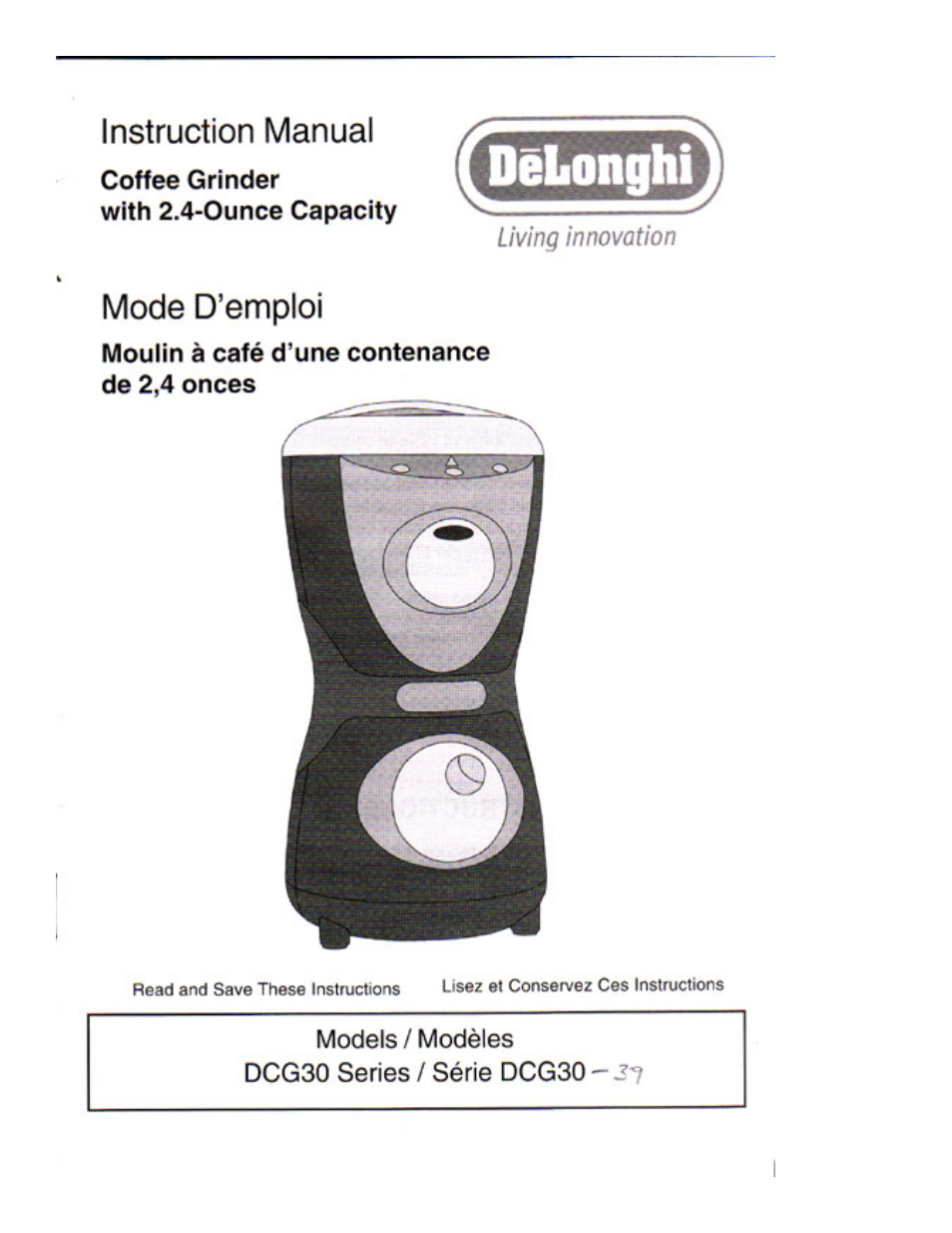 DeLonghi DCG30 Series User Manual | 7 pages