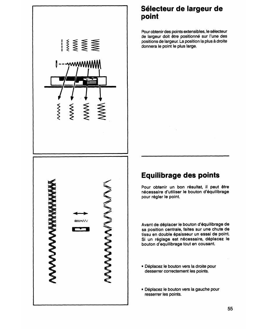 Equilibrage des points, Sélecteur de largeur de point | SINGER 7021 Merritt  User Manual | Page 57 / 88