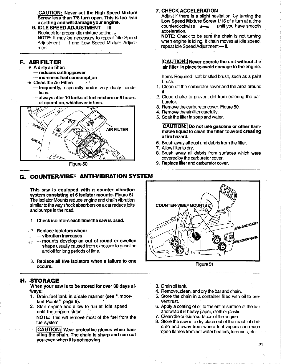 Idle speed adjustment—iii, Check acceleration, Air filter | Poulan 3400