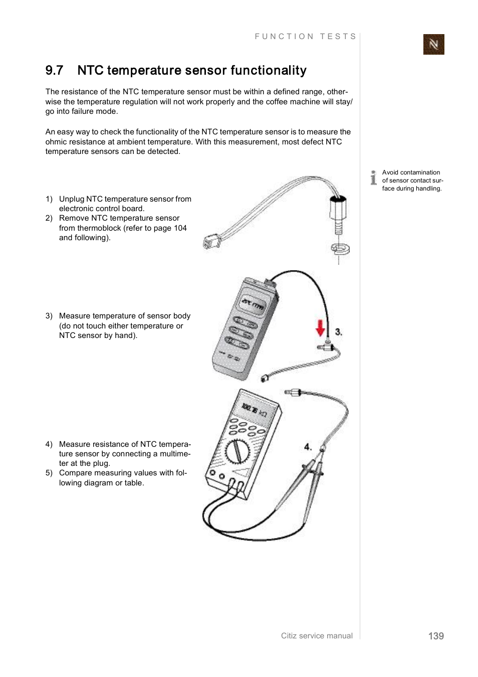 7 ntc temperature sensor functionality | Nespresso Citiz & Co EF 488 User  Manual | Page 139 / 158 | Original mode
