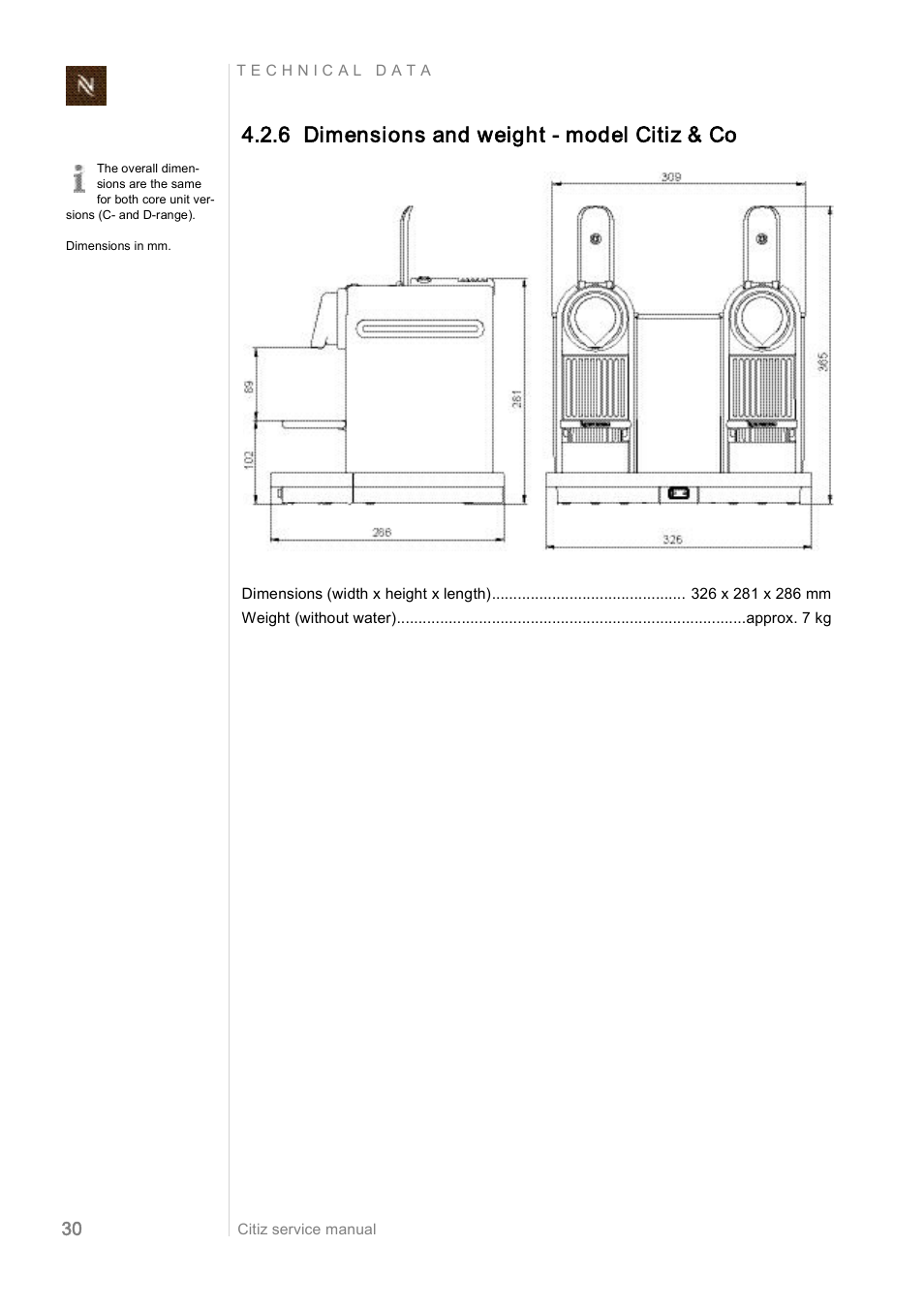 6 dimensions and weight model citiz & co | Nespresso Citiz & Co EF 488 User  Manual | Page 30 / 158 | Original mode