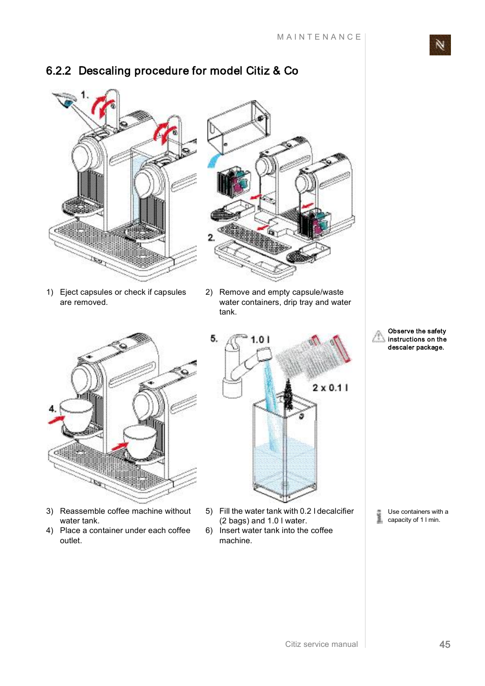 2 descaling procedure for model citiz & co | Nespresso Citiz & Co EF 488 User  Manual | Page 45 / 158