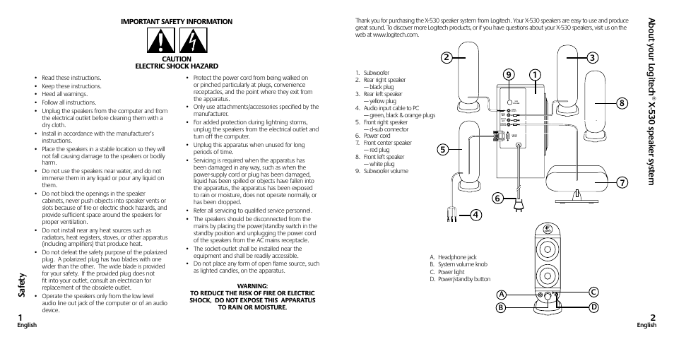Sa fe ty 1 | Logitech X-530 User Manual | Page 2 / 10 | Original mode