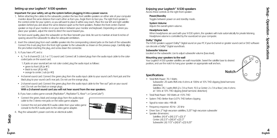 Notch | Logitech X-530 User Manual | Page 3 / 10 | Original mode