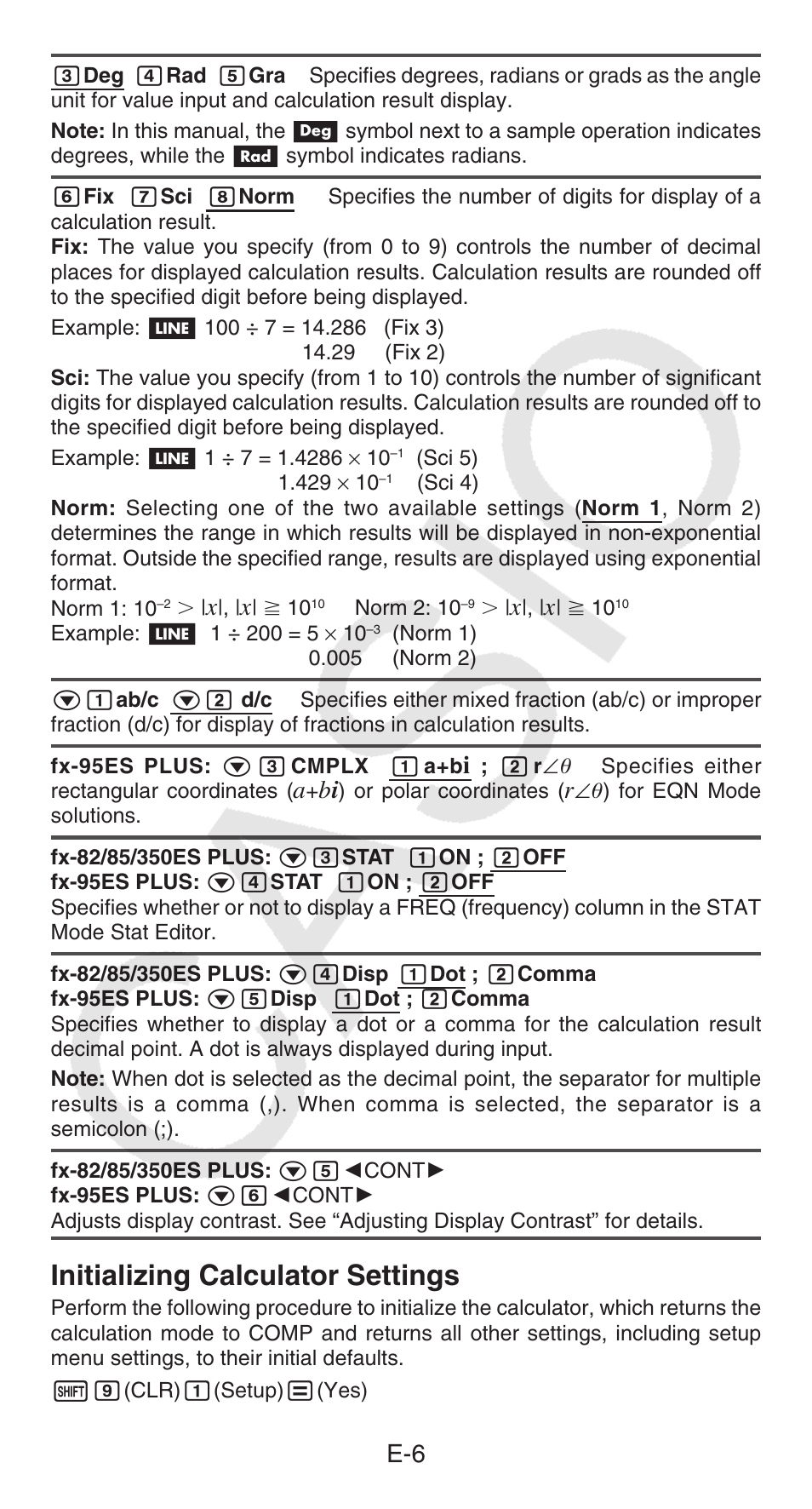 Initializing calculator settings | Casio FX-95ES PLUS EN User Manual | Page  7 / 32 | Original mode