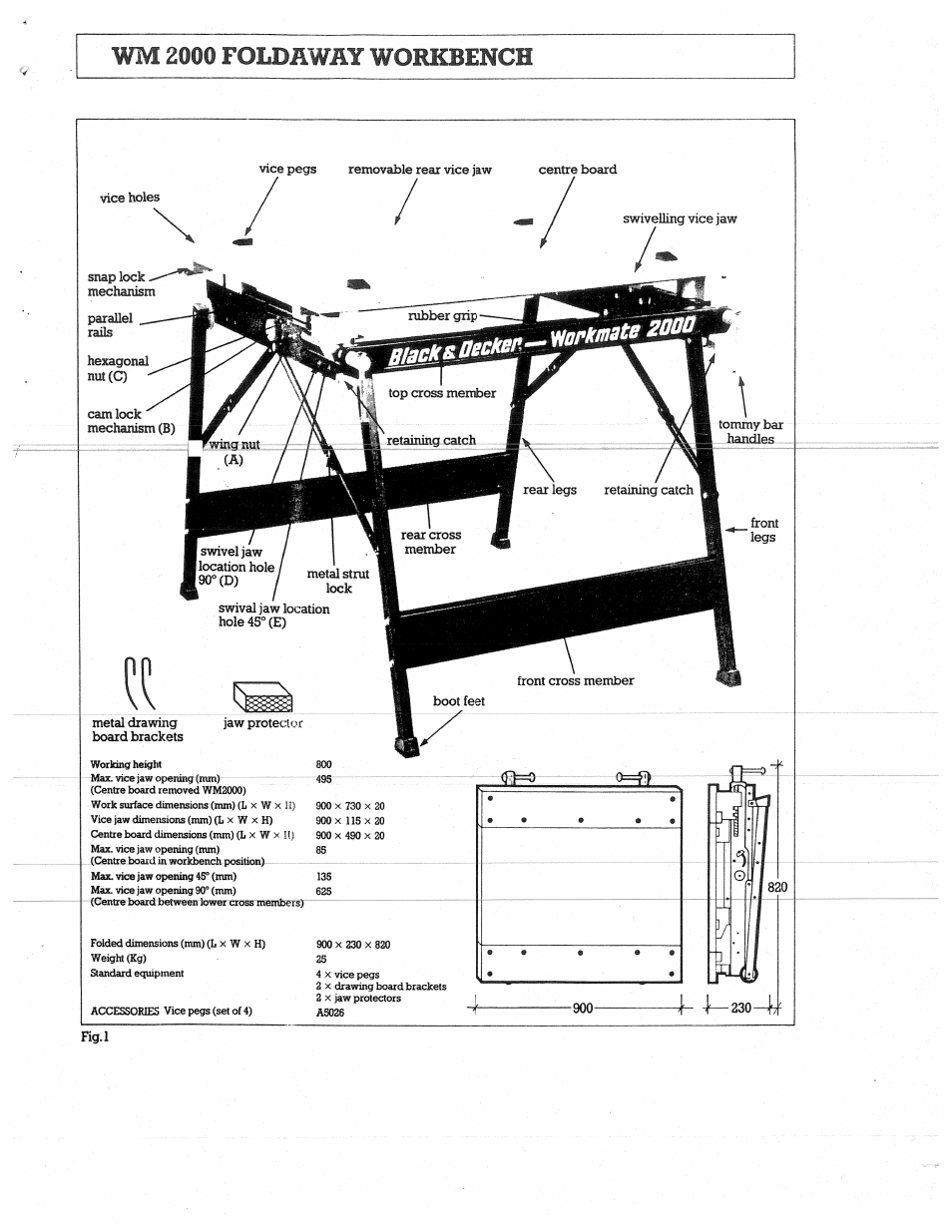 Wm 2000 foldhway workbench, Centre board, Snap l^k | Black & Decker WM2000  User Manual | Page 3 / 8