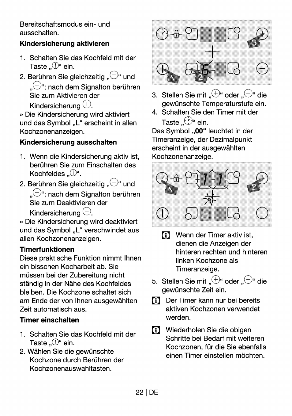 Timerfunktionen, Timer einschalten | Beko HII 64400 AT User Manual | Page  46 / 76 | Original mode