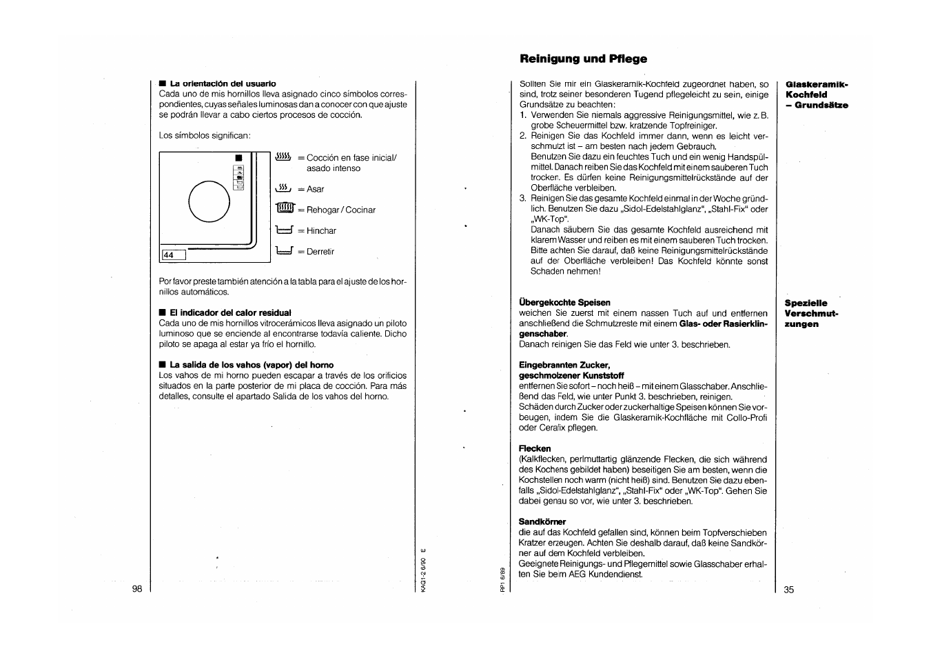 Reinigung und pflege | AEG COMPETENCE 750 E CH User Manual | Page 35 / 45 |  Original mode