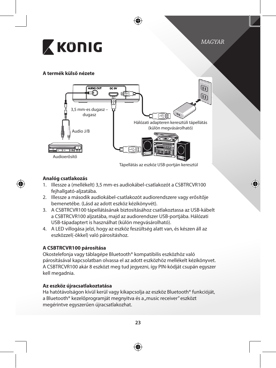 Magyar | Konig Electronic Audio receiver with Bluetooth wireless technology  User Manual | Page 23 / 76
