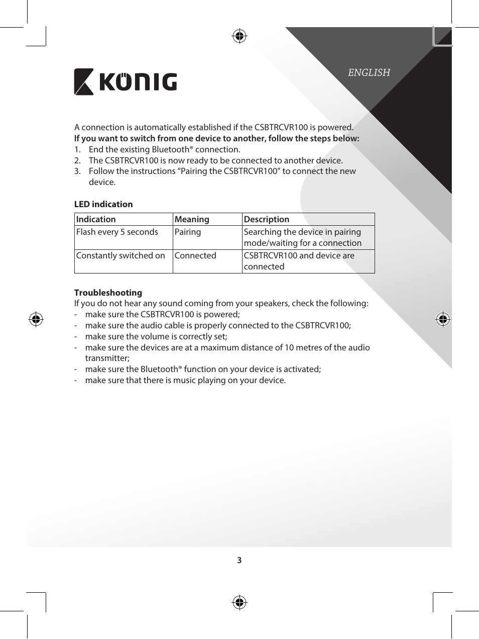 Konig Electronic Audio receiver with Bluetooth wireless technology User  Manual | Page 3 / 76
