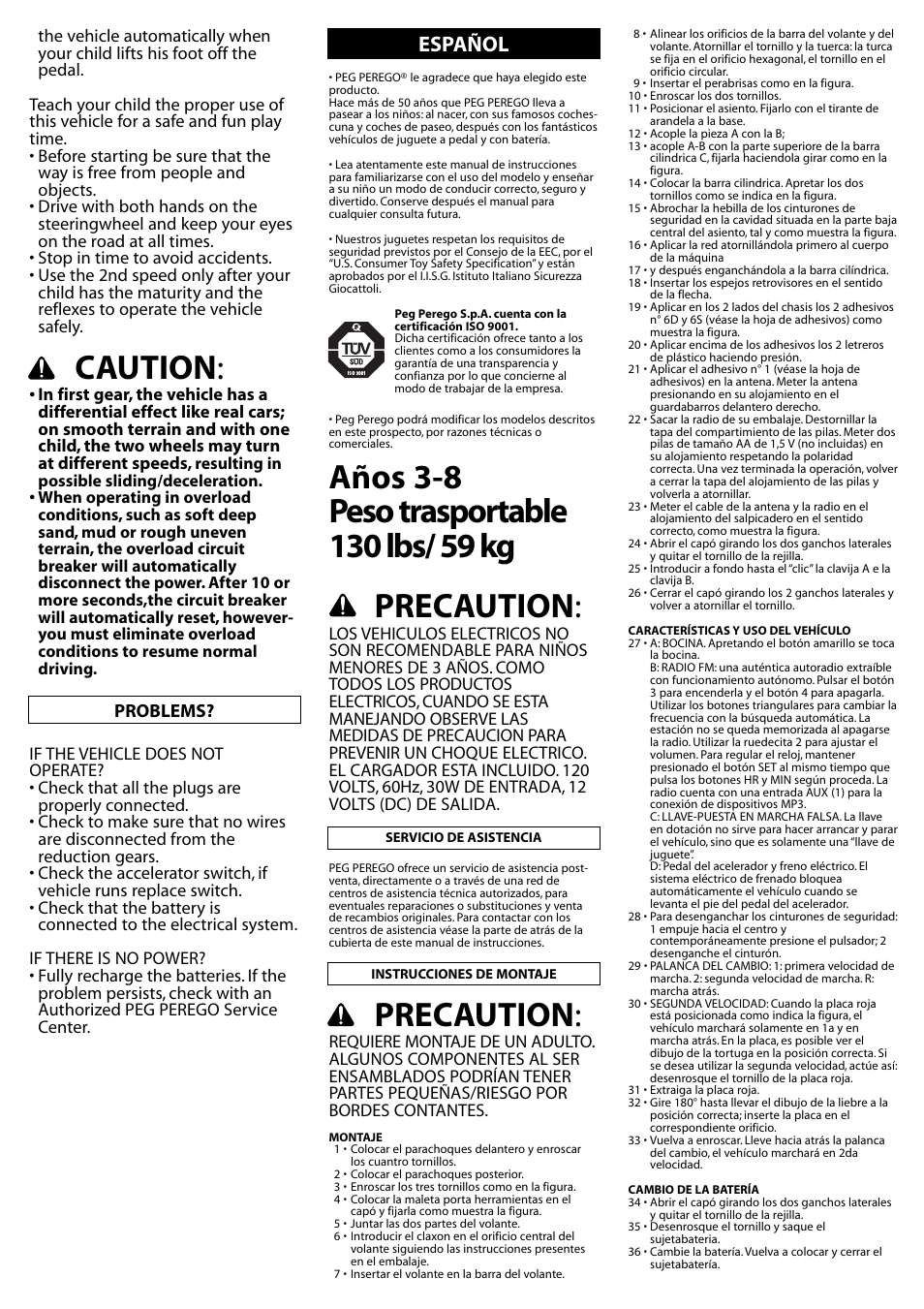 Caution, Precaution, Español | Peg-Perego Gaucho Rocin User Manual | Page 9  / 16 | Original mode