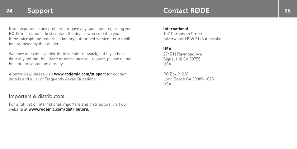 Support, Contact røde | RODE Microphones NT-USB User Manual | Page 13 / 13  | Original mode
