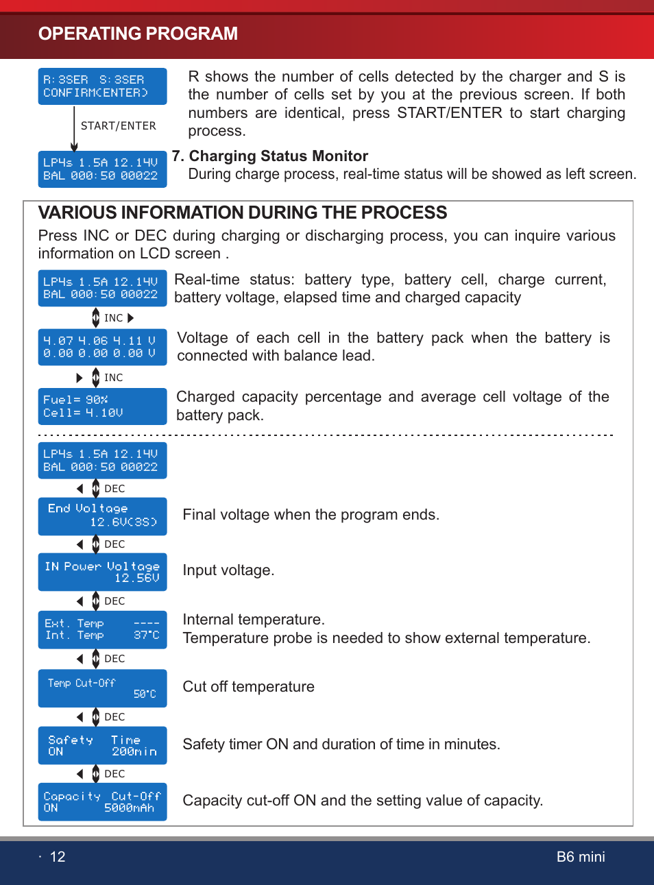 页 14, Operating program, Various information during the process | SkyRC  iMAX B6 Mini Charger User Manual | Page 14 / 28 | Original mode
