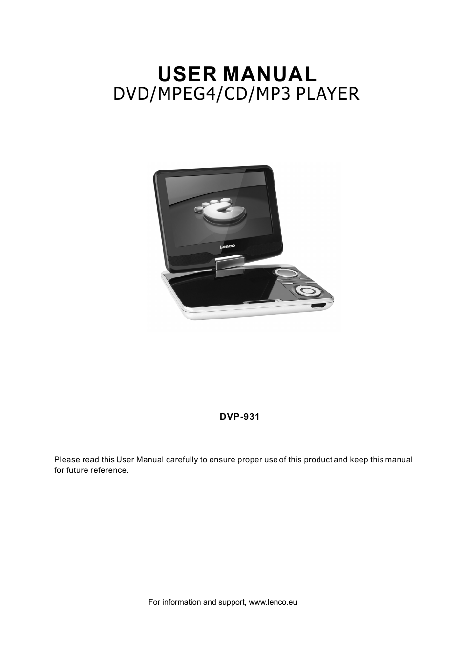 Lenco DVP-931 User Manual | 16 pages | Original mode | Also for: DVP-731,  DVP-7311