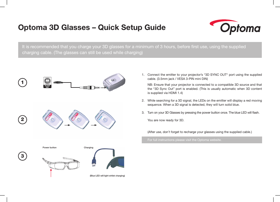 Optoma ZF2100 Glasses User Manual | 2 pages
