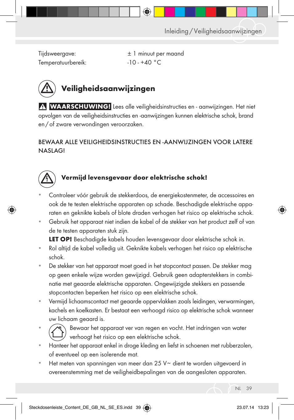 Veiligheidsaanwijzingen, Inleiding / veiligheidsaanwijzingen | Brennenstuhl  Eco-Line extension socket energy meter EM 235 5-way white 1,5m H05VV-F  3G1.5 User Manual | Page 39 / 83 | Original mode