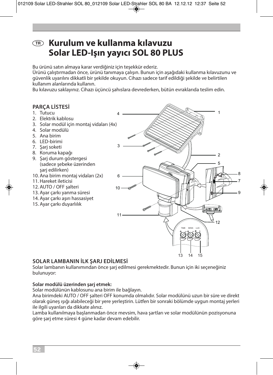 Brennenstuhl Solar LED Light SOL 80 plus IP44 with PIR sensor 8xLED 0,5W  350lm Cable length 4,75m Colour white User Manual | Page 52 / 92 | Also  for: Solar LED Light
