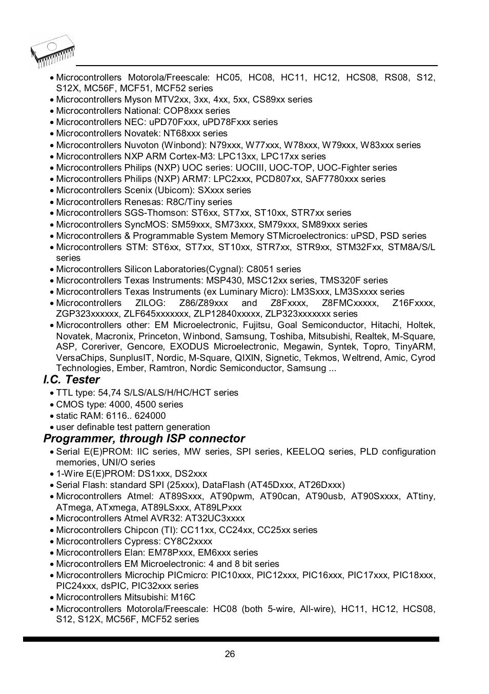 I.c. tester, Programmer, through isp connector | Dataman 40Pro User Manual  | Page 26 / 174