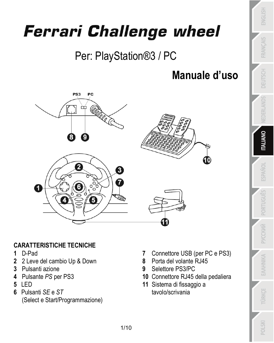 05_ita_ferrari_challenge_wheel_pc_ps3_v3, Caratteristiche tecniche, Manuale  d'uso | Thrustmaster Ferrari Challenge PC-PS3 User Manual | Page 42 / 121