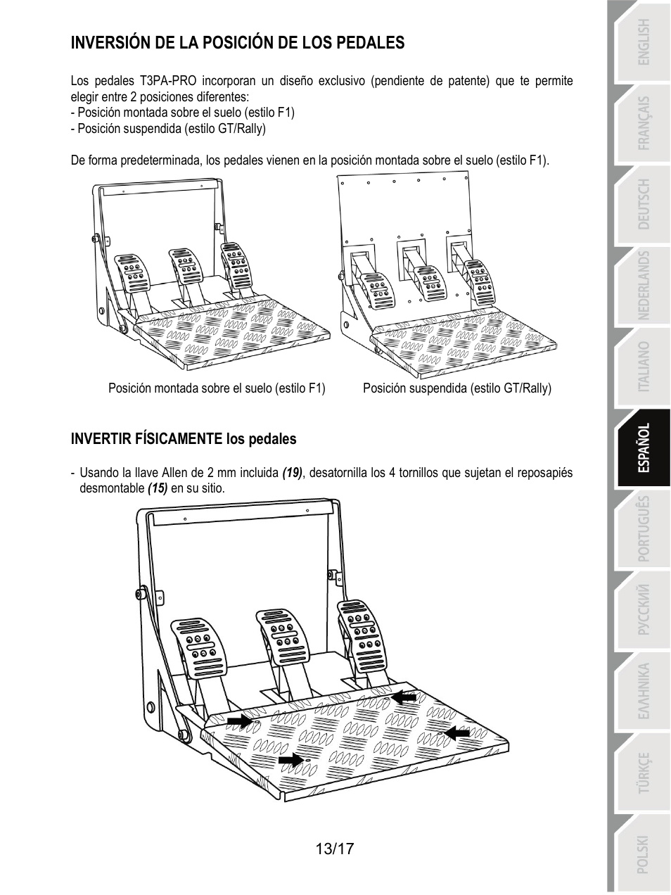 Inversión de la posición de los pedales | Thrustmaster T3PA-PRO Add-On User  Manual | Page 99 / 205