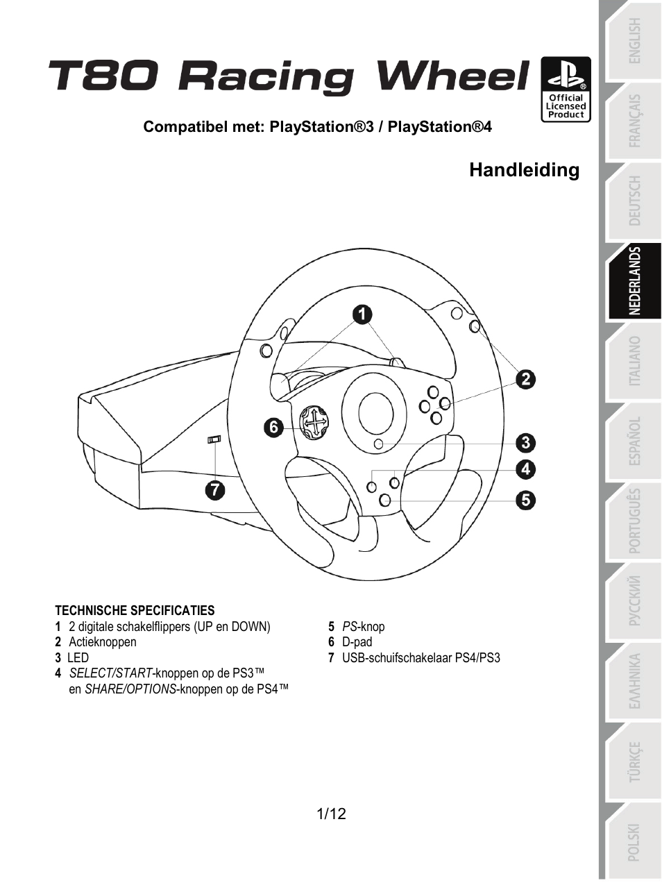 04_ned_t80_racing_wheel, Technische specificaties, Nederlands | Thrustmaster  T80 Racing Wheel User Manual | Page 38 / 269 | Original mode