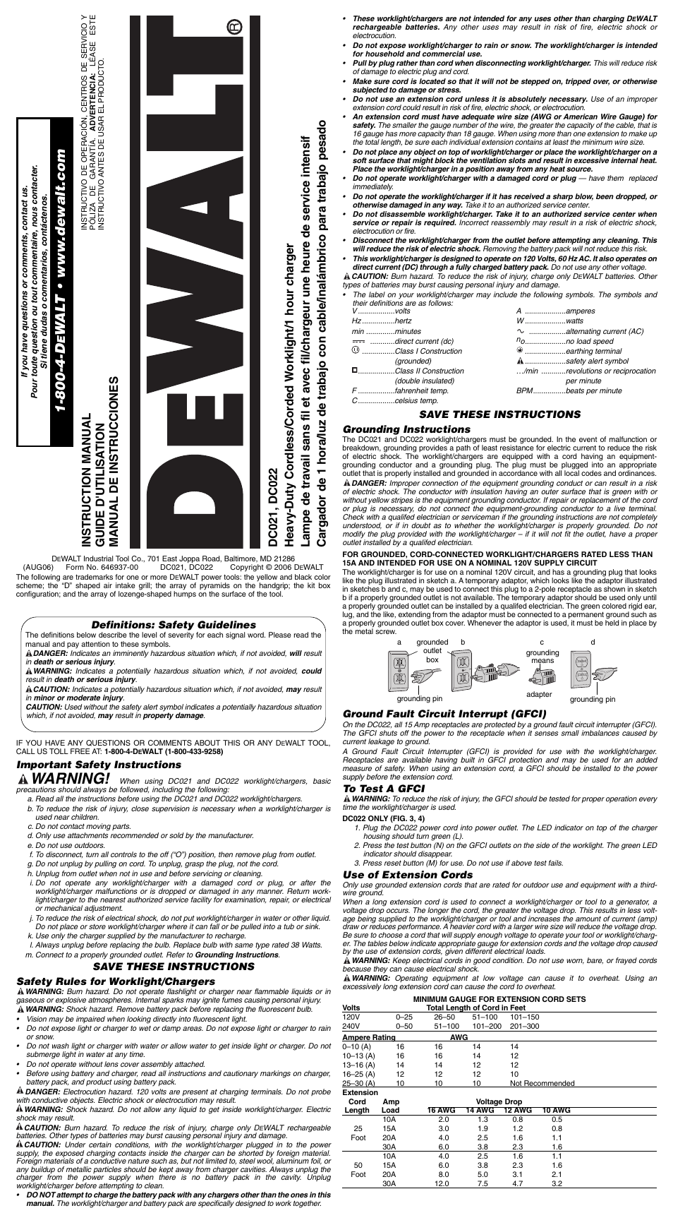 DeWalt DC022 User Manual | 7 pages | Also for: DC021