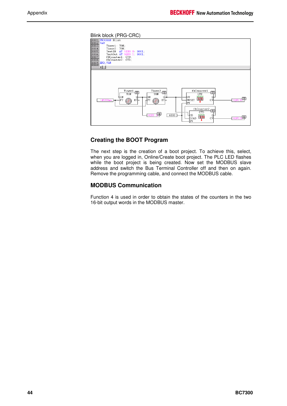 Creating the boot program, Modbus communication | BECKHOFF BC7300 User  Manual | Page 44 / 48 | Original mode