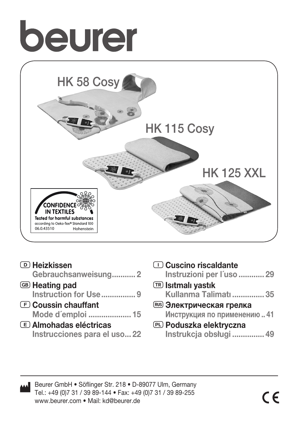 Beurer HK 58 Cosy User Manual | 56 pages | Also for: HK 115 Cosy, HK 125 XXL