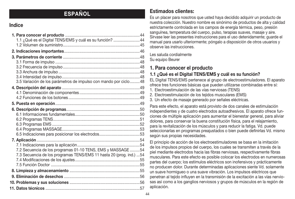 Español | Beurer EM 41 User Manual | Page 44 / 112