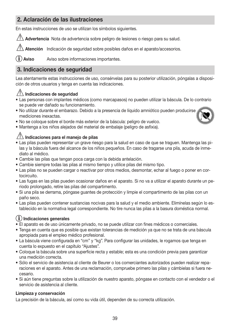 Aclaración de las ilustraciones, Indicaciones de seguridad | Beurer BG 64  User Manual | Page 39 / 100 | Original mode