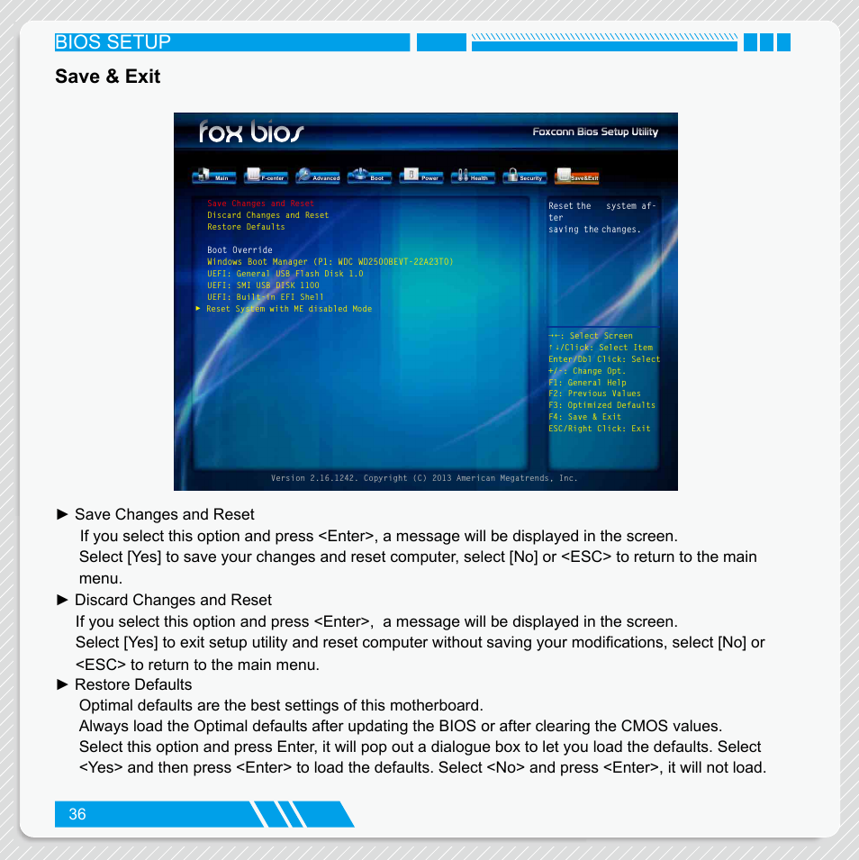 Save & exit, Bios setup save & exit | Foxconn nT-iBT18 User Manual | Page  42 / 55