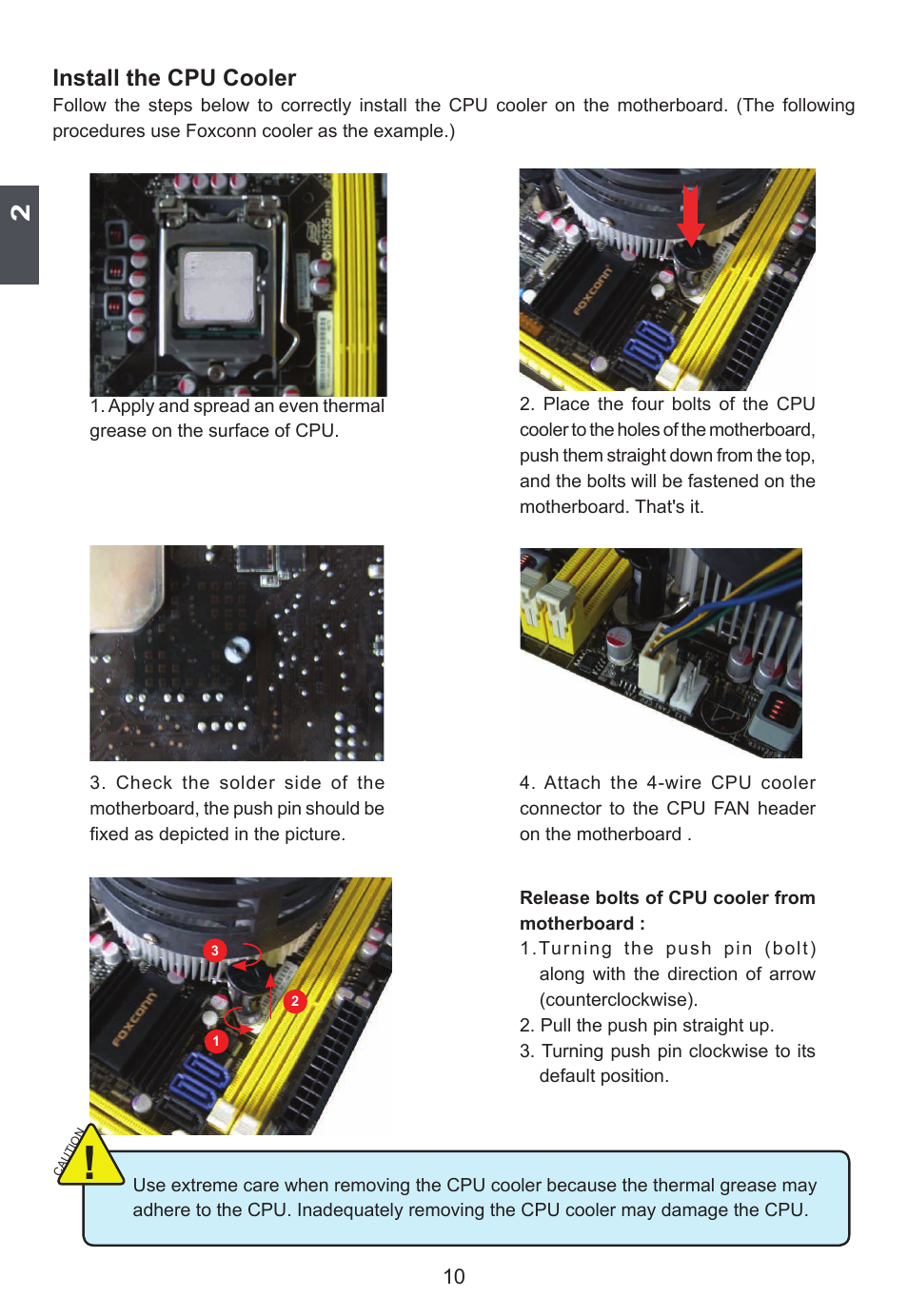 Install the cpu cooler | Foxconn H67S User Manual | Page 17 / 73