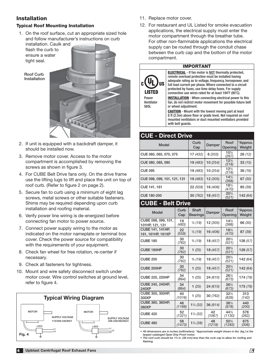 Cue Direct Drive Cube Belt Drive Installation Greenheck Cue Cube 471560 User Manual Page 4 12