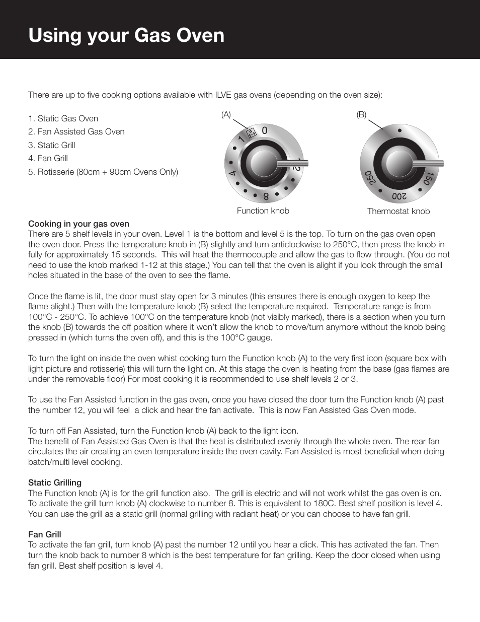 Using your gas oven | ilve Gas Oven User Manual | Page 2 / 11