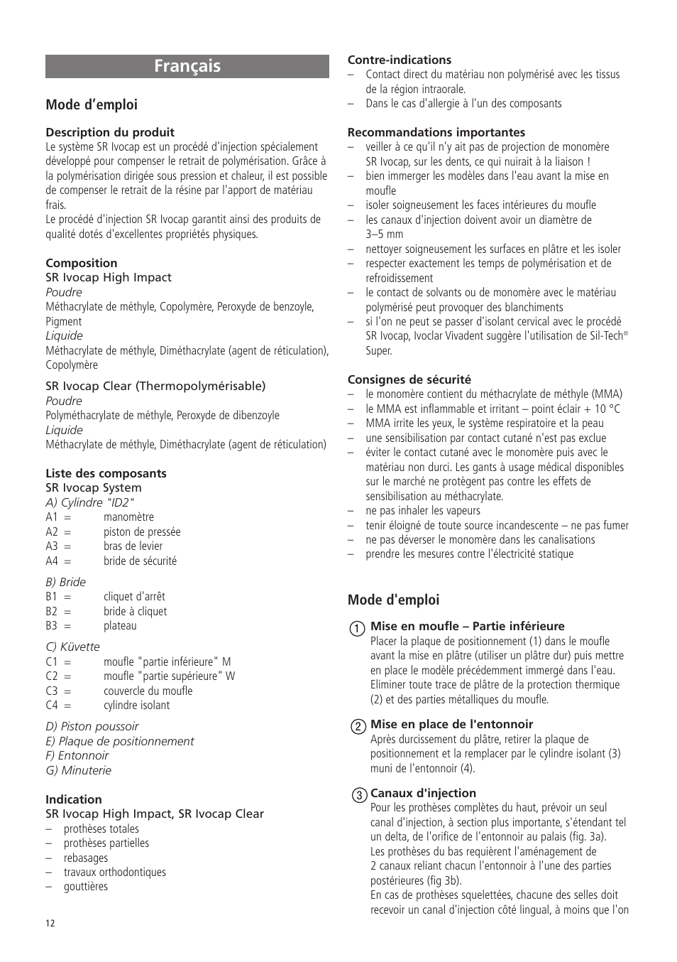 Français | Ivoclar Vivadent SR Ivocap System User Manual | Page 16 / 36