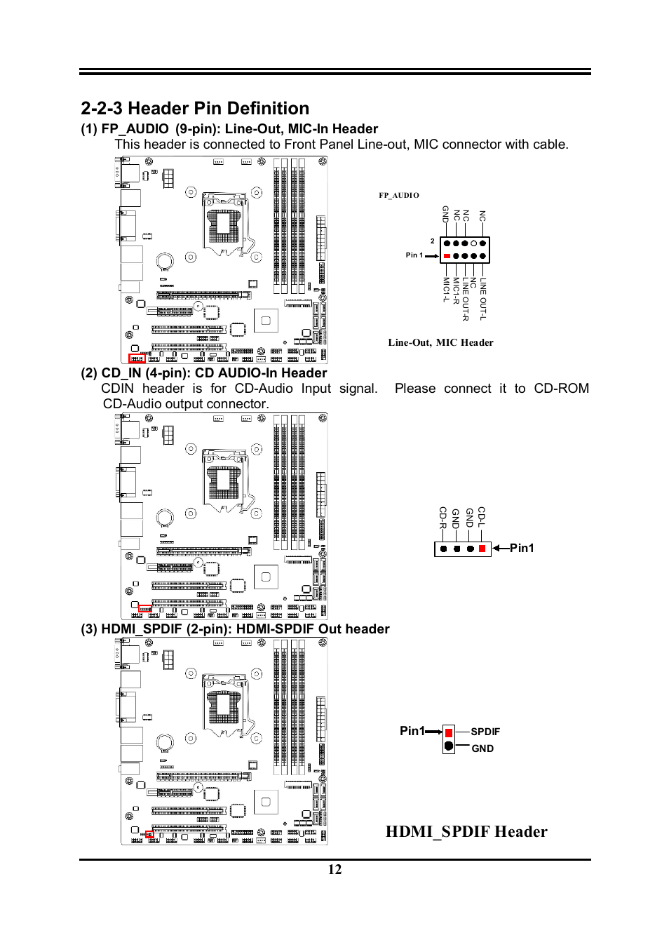 2-3 header pin definition, Hdmi_spdif header, 3) hdmi_spdif (2-pin):  hdmi-spdif out header | Jetway Computer NMF95-Q87 User Manual | Page 16 / 37