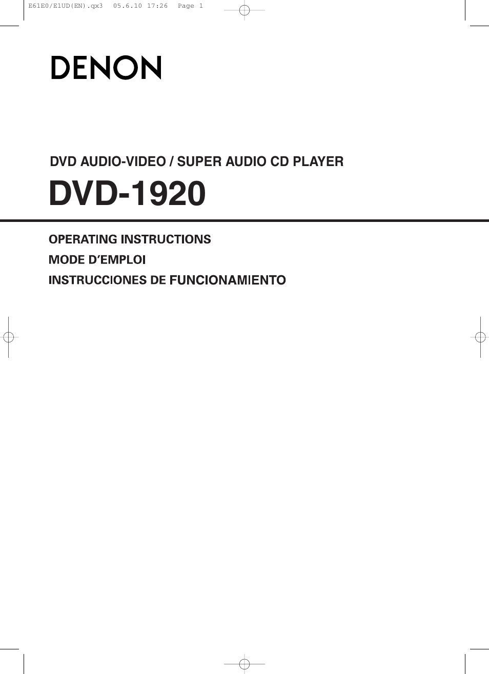 Denon DVD-1920 User Manual | 62 pages