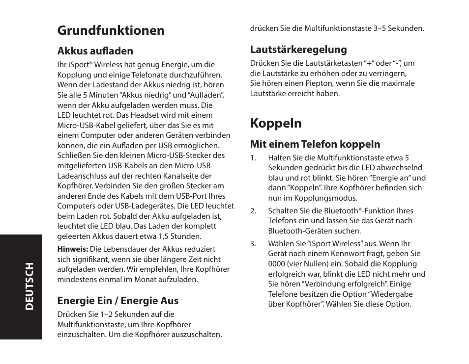 Grundfunktionen, Koppeln | Monster iSport Bluetooth Wireless In Ear Sport  Headphones User Manual | Page 34 / 232