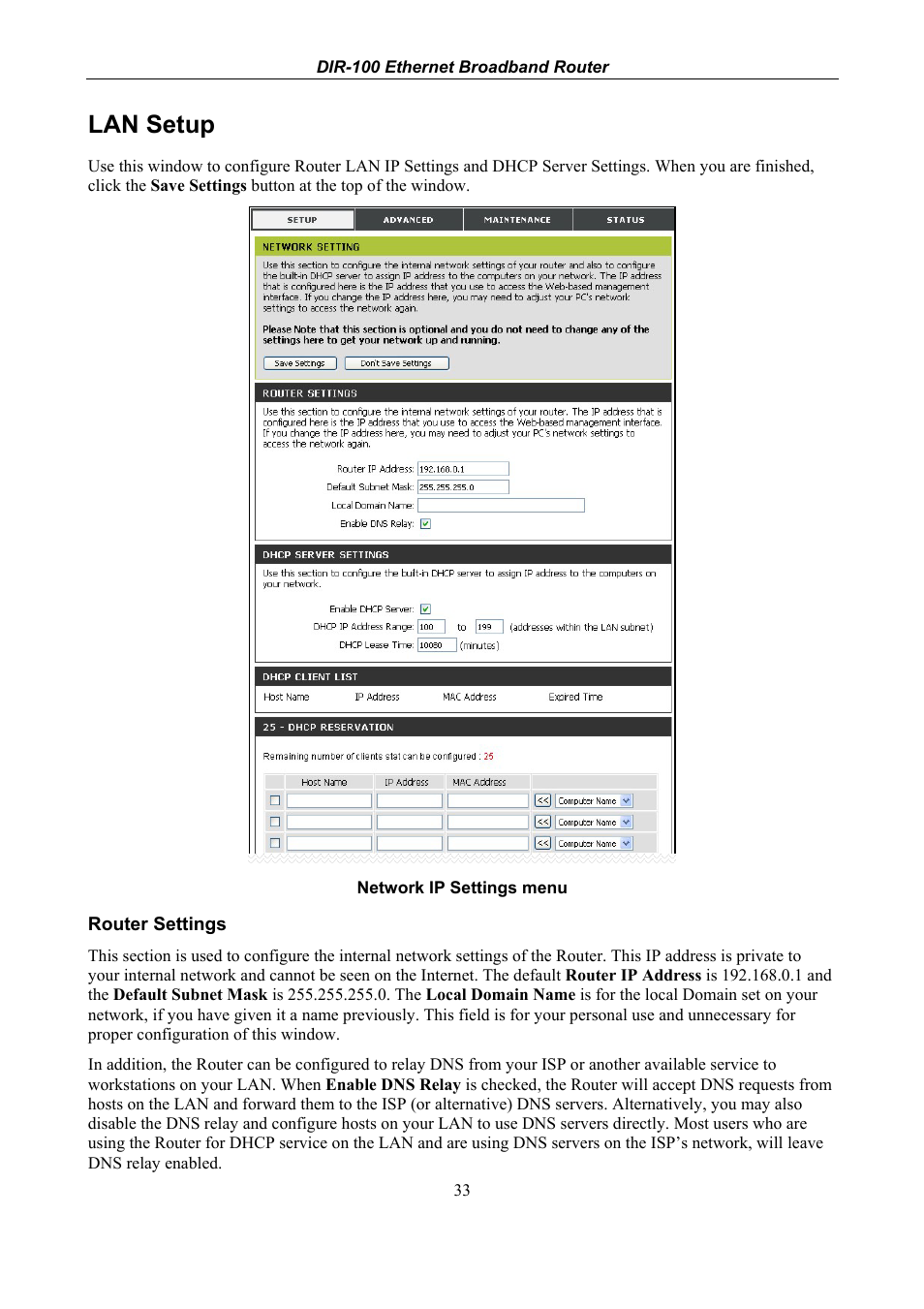 Lan setup | D-Link DIR-100 User Manual | Page 39 / 70