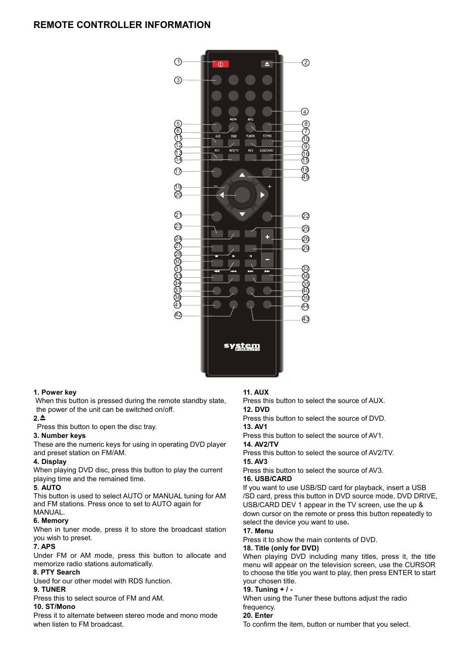 Remote controller information | System Fidelity DVD-R150 User Manual | Page  9 / 21
