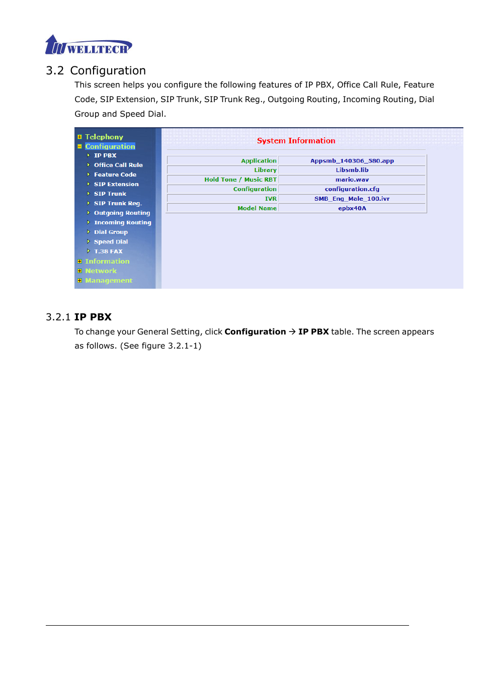 2 configuration, 1 ip pbx | Welltech ePBX80 V.1.1 User Manual | Page 34 /  129