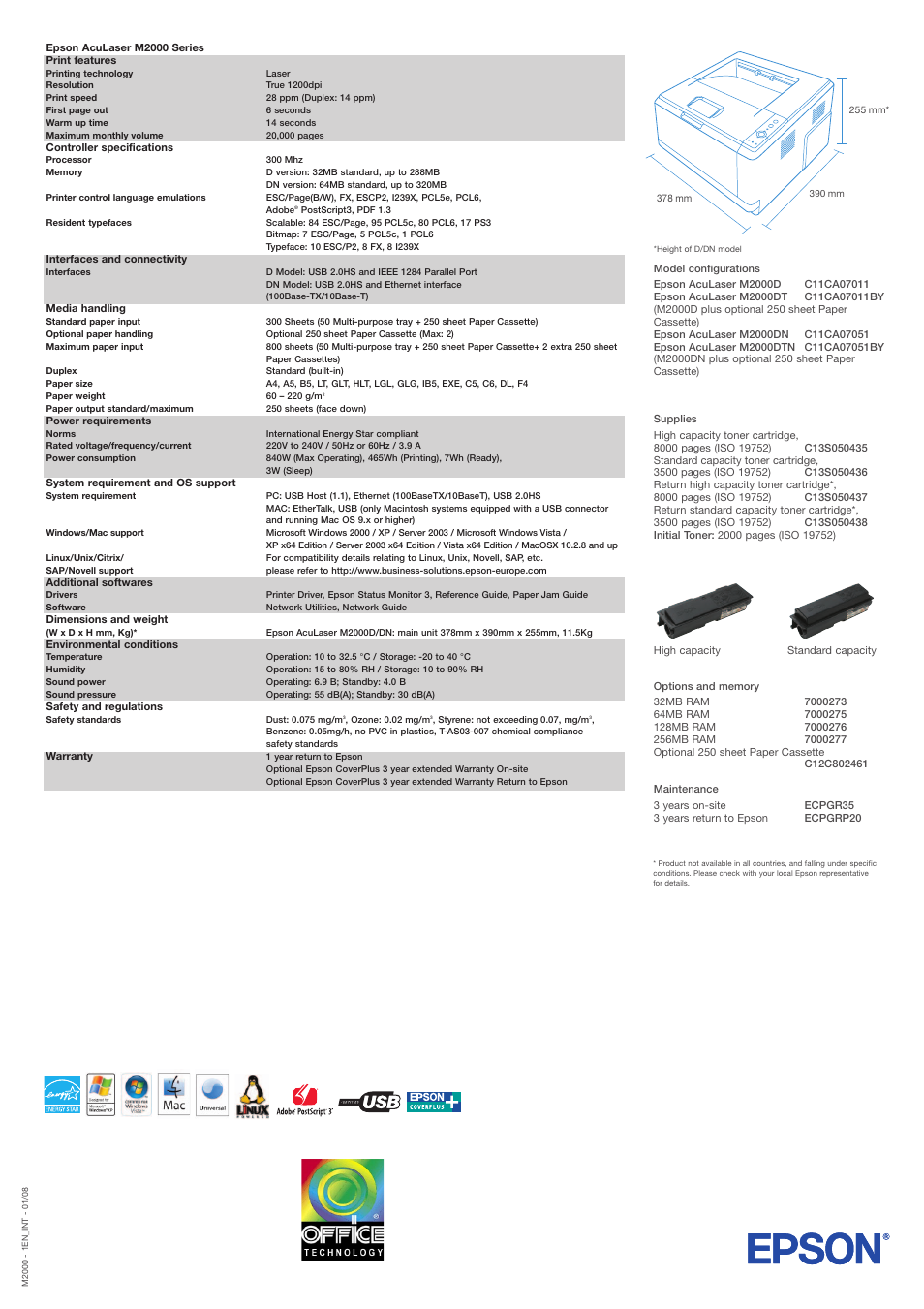 Epson ACULASER M2000 User Manual | Page 2 / 2