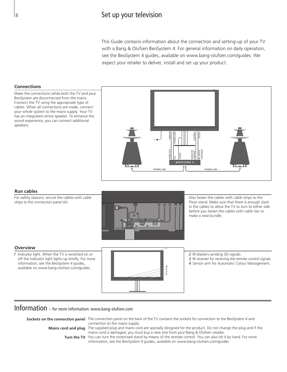 English, Information, Set up your television | Bang & Olufsen BeoVision 12  (Floor Stand) User Manual | Page 8 / 48