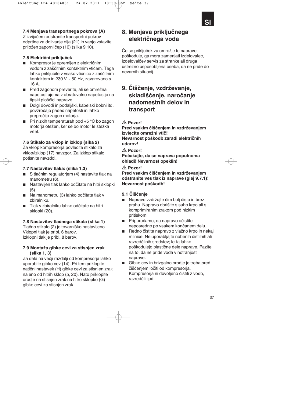 Menjava priključnega električnega voda | Parkside PKO 270 B2 User Manual |  Page 37 / 96 | Original mode