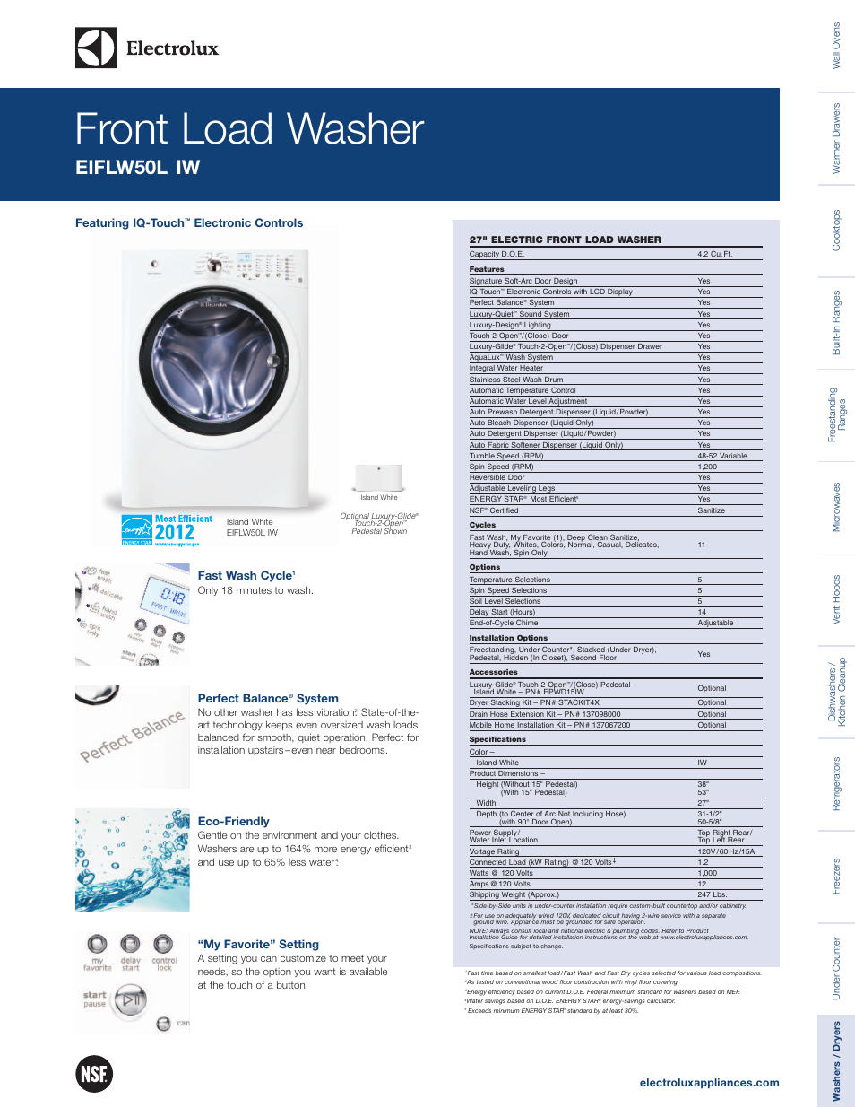 Electrolux Front Load Washer EIFLW50L IW User Manual | 2 pages | Original  mode