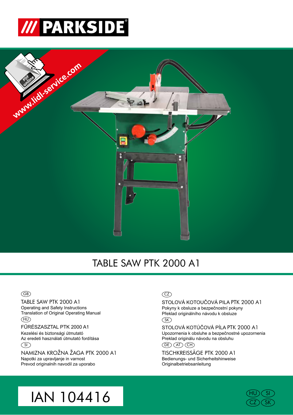 Parkside PTK 2000 A1 User Manual | 90 pages