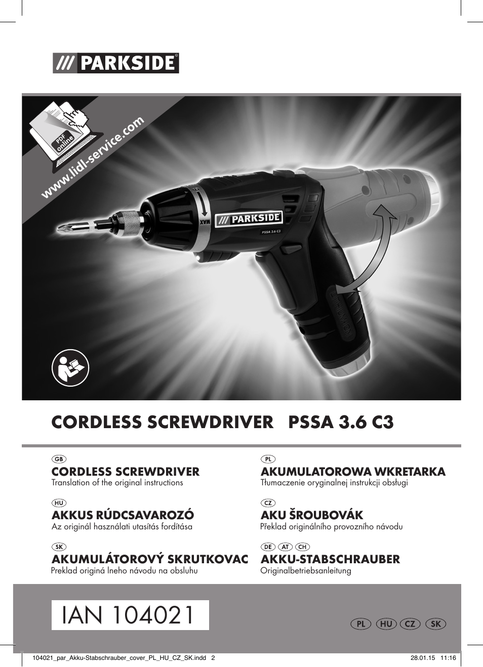 Parkside PSSA 3.6 C3 User Manual | 82 pages | Also for: PSDB 6.0 A1
