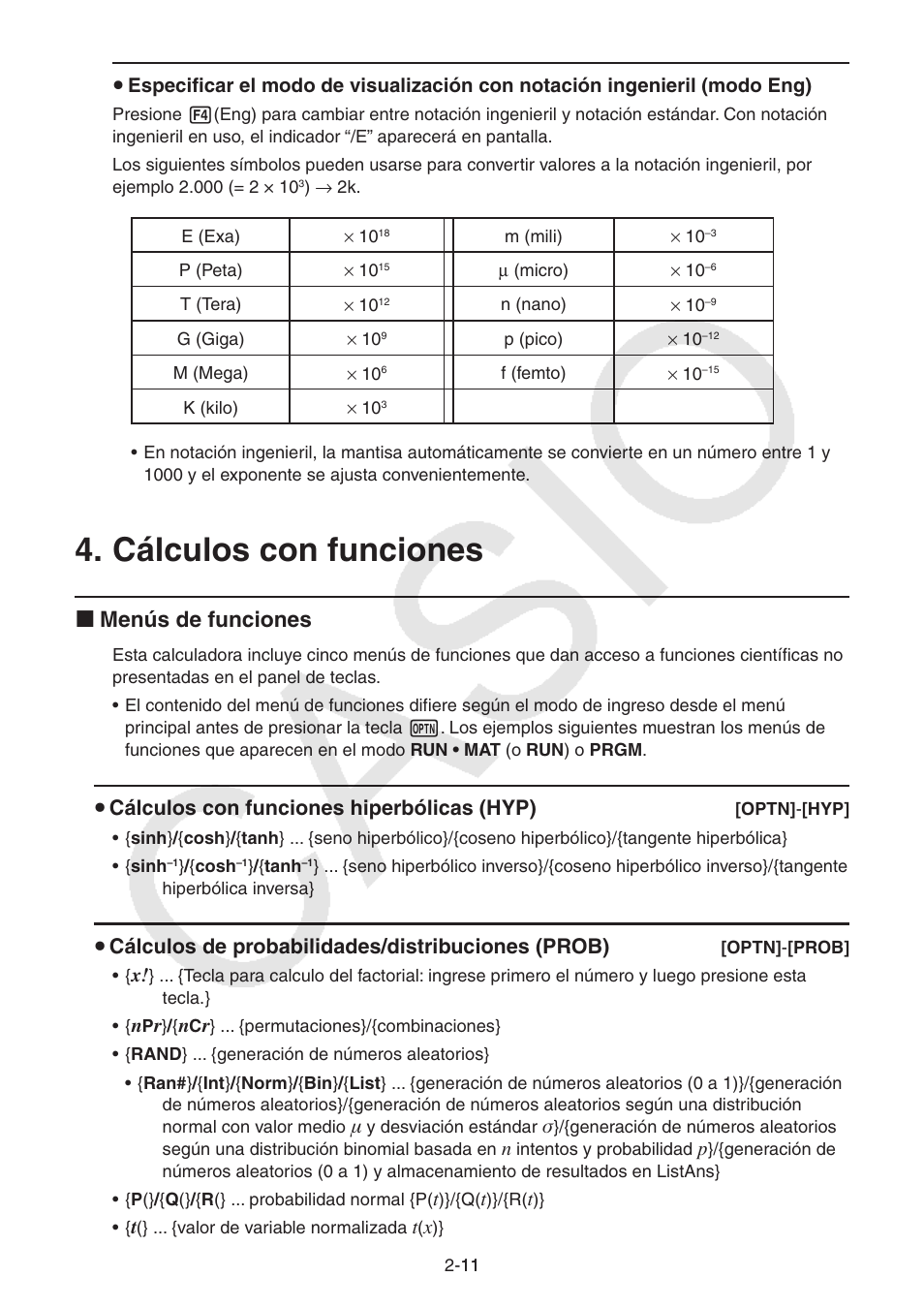 Cálculos con funciones, Cálculos con funciones -11, I menús de funciones |  Casio FX-9750GII User Manual | Page 50 / 411